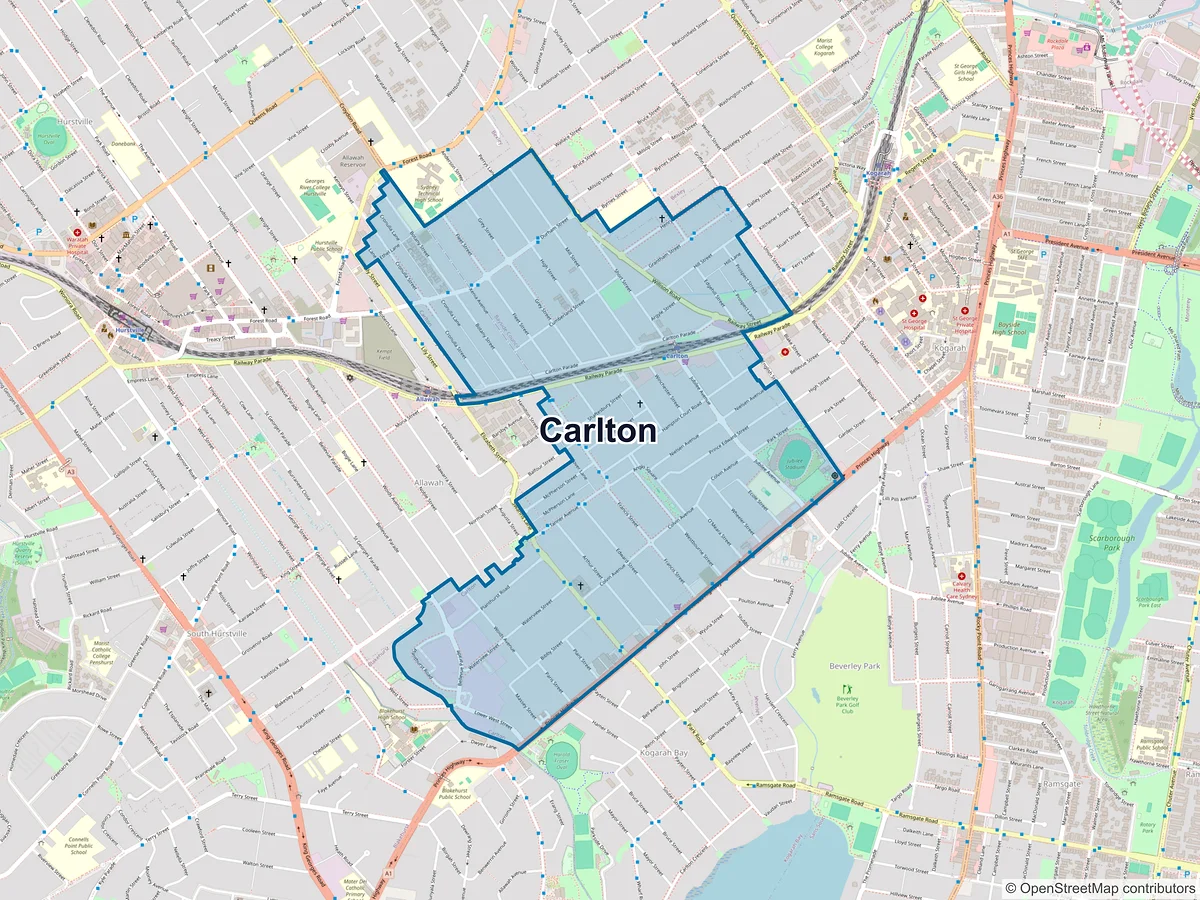 Map of Carlton, NSW, Australia