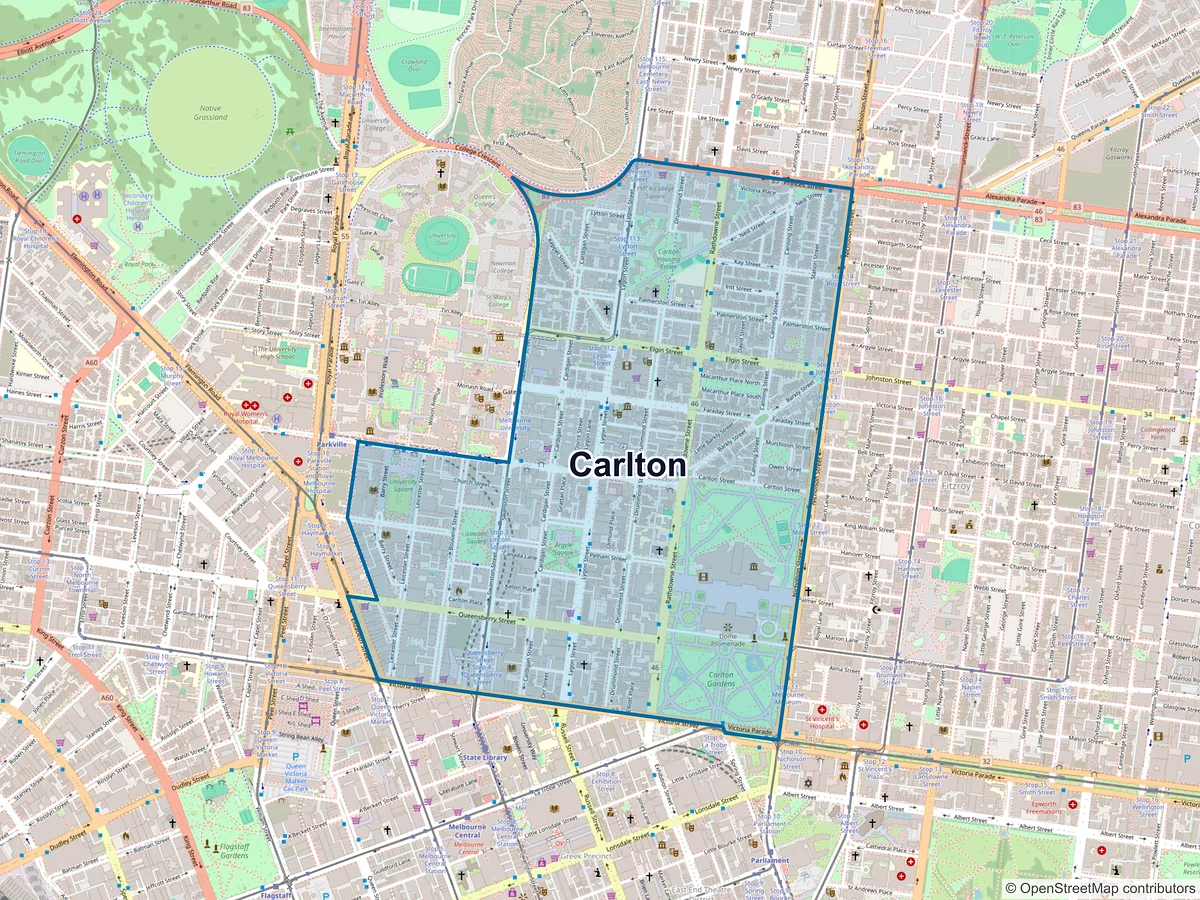 Map of Carlton, VIC, Australia