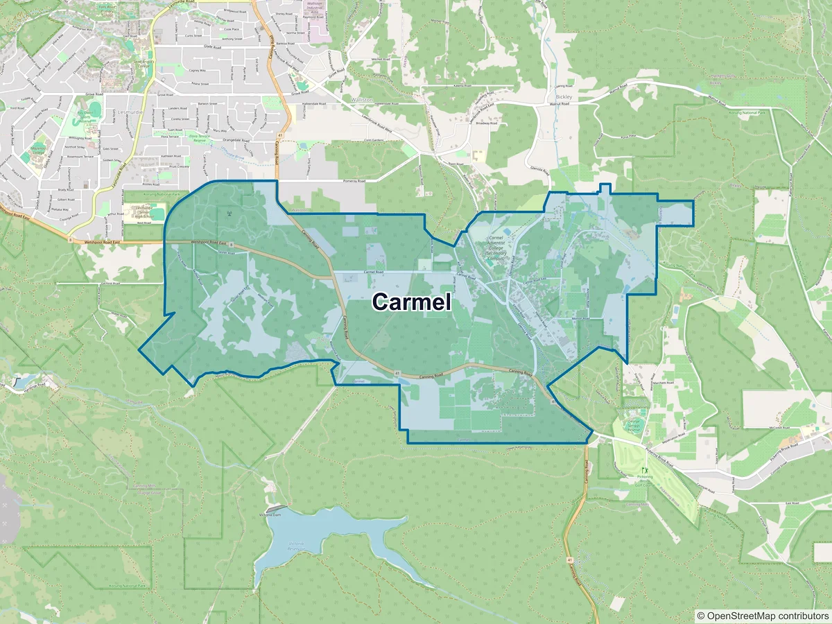 Map of Carmel, WA, Australia