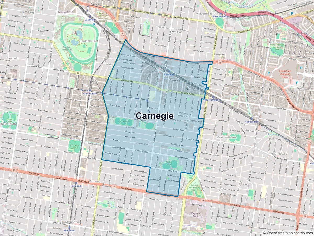 Map of Carnegie, VIC, Australia