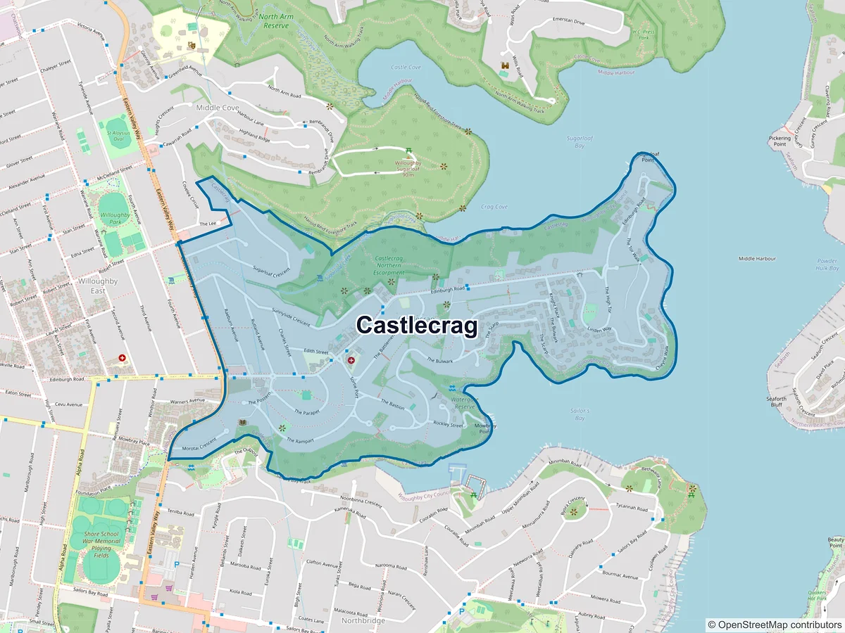 Map of Castlecrag, NSW, Australia