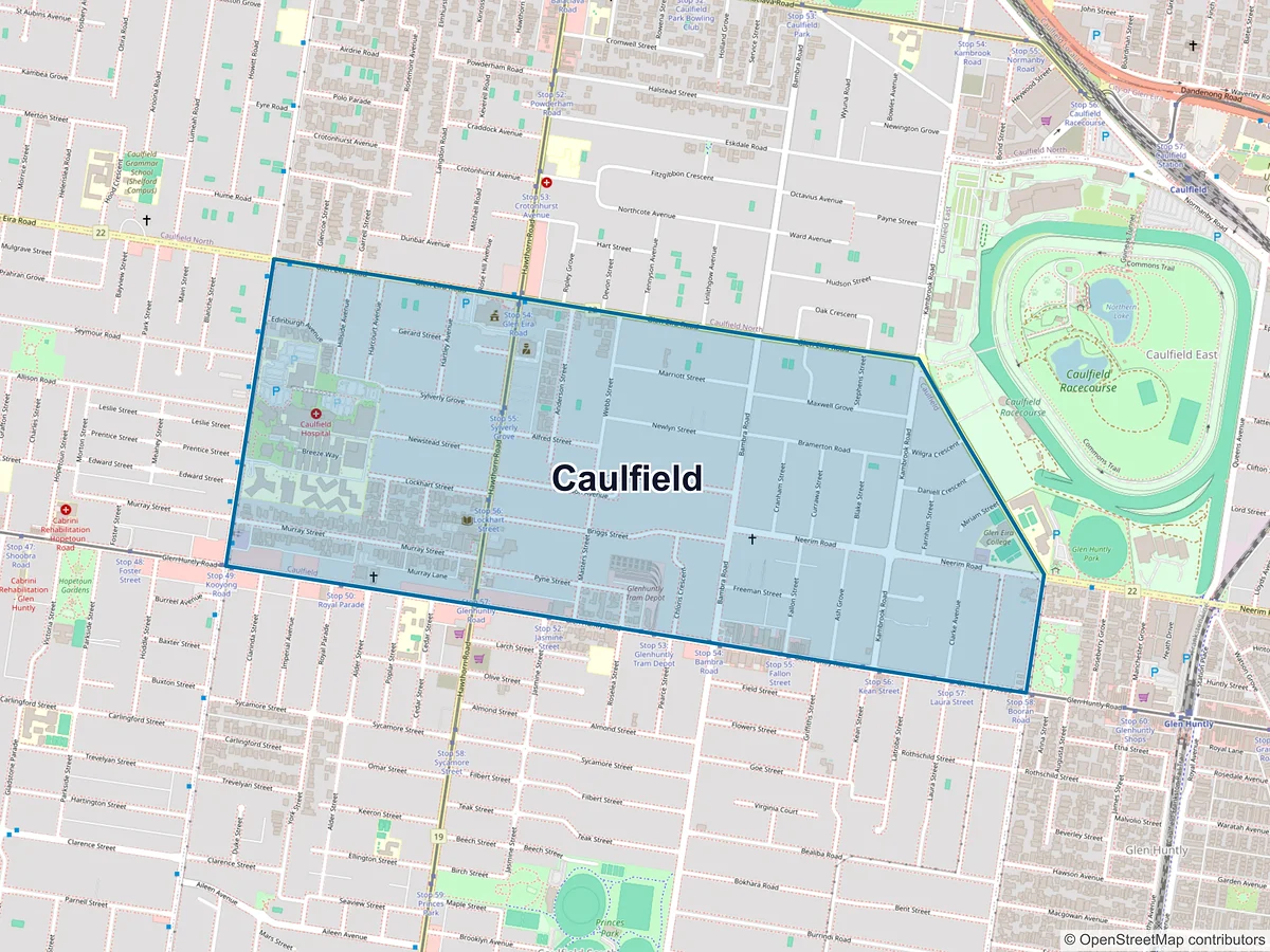Map of Caulfield, VIC, Australia