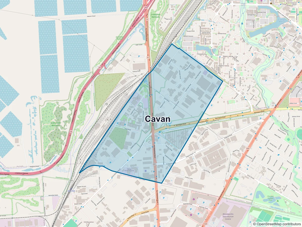 Map of Cavan, SA, Australia