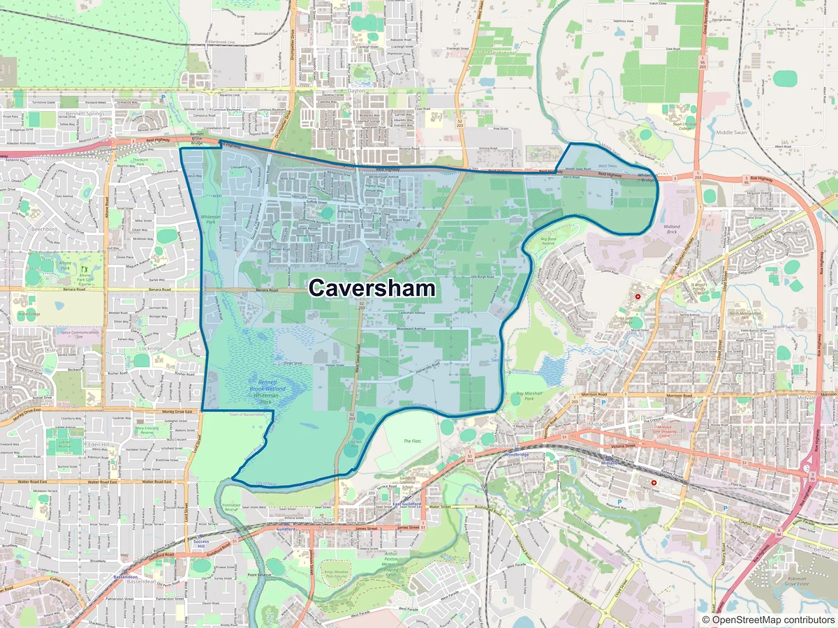Map of Caversham, WA, Australia