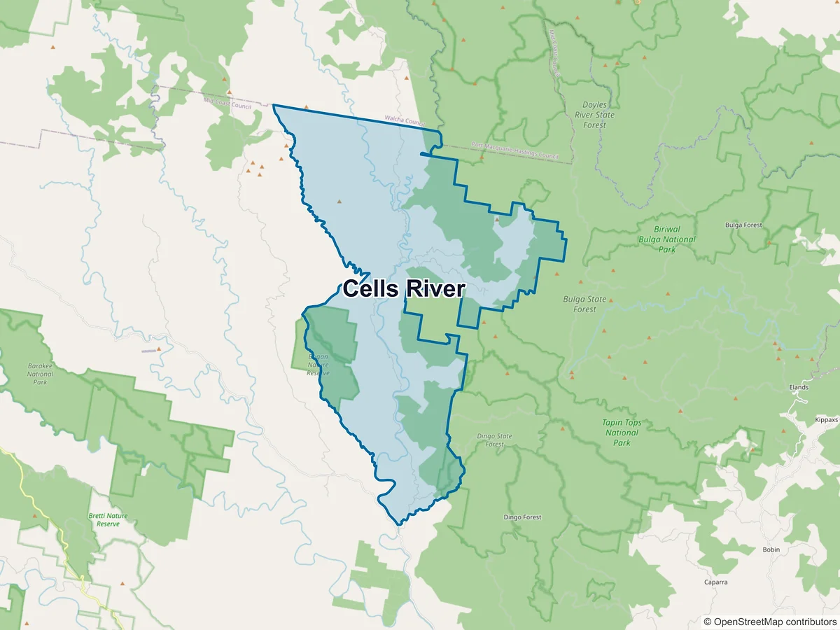 Map of Cells River, NSW, Australia