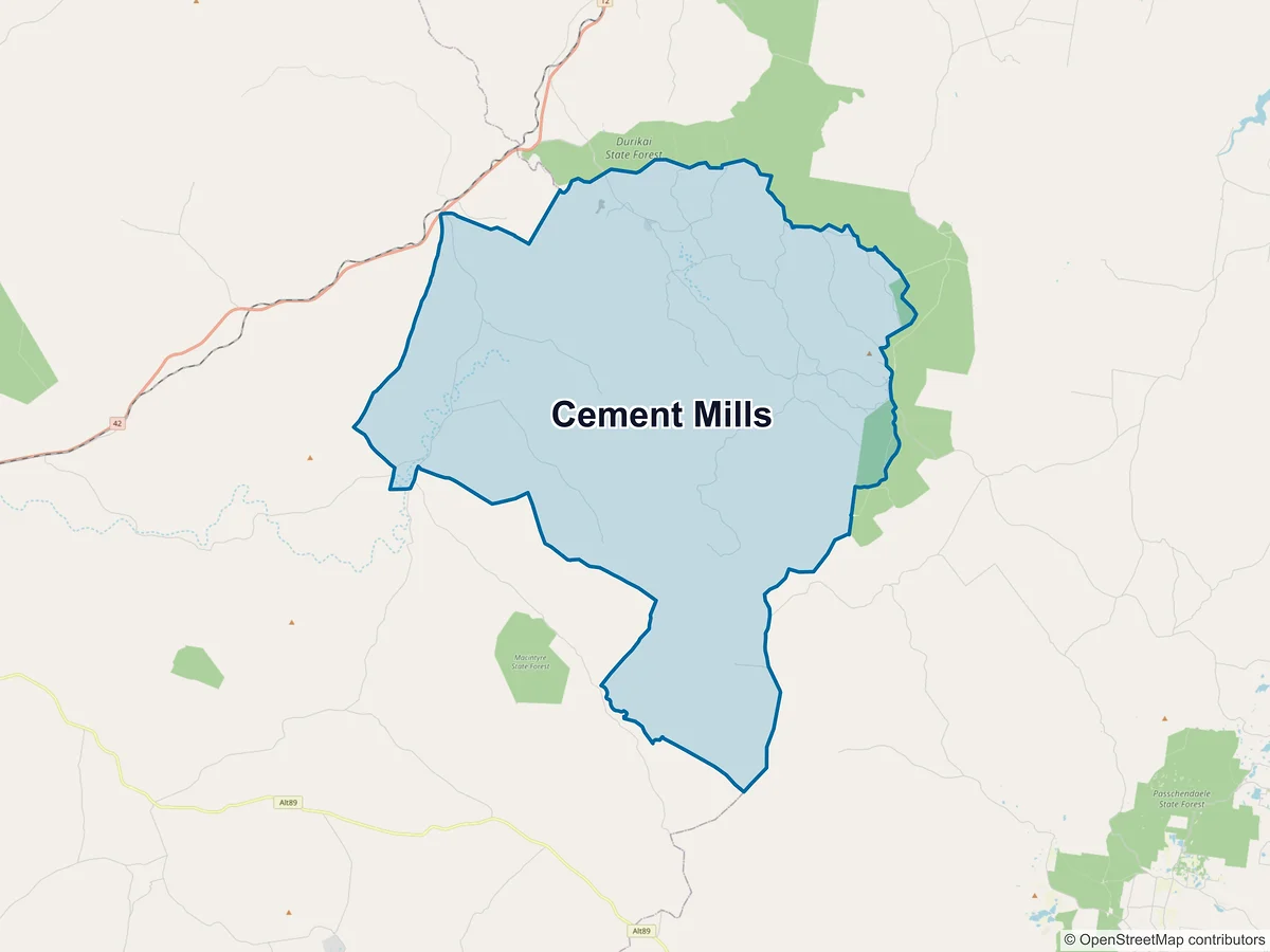 Map of Cement Mills, QLD, Australia