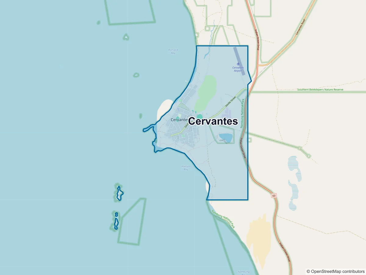 Map of Cervantes, WA, Australia