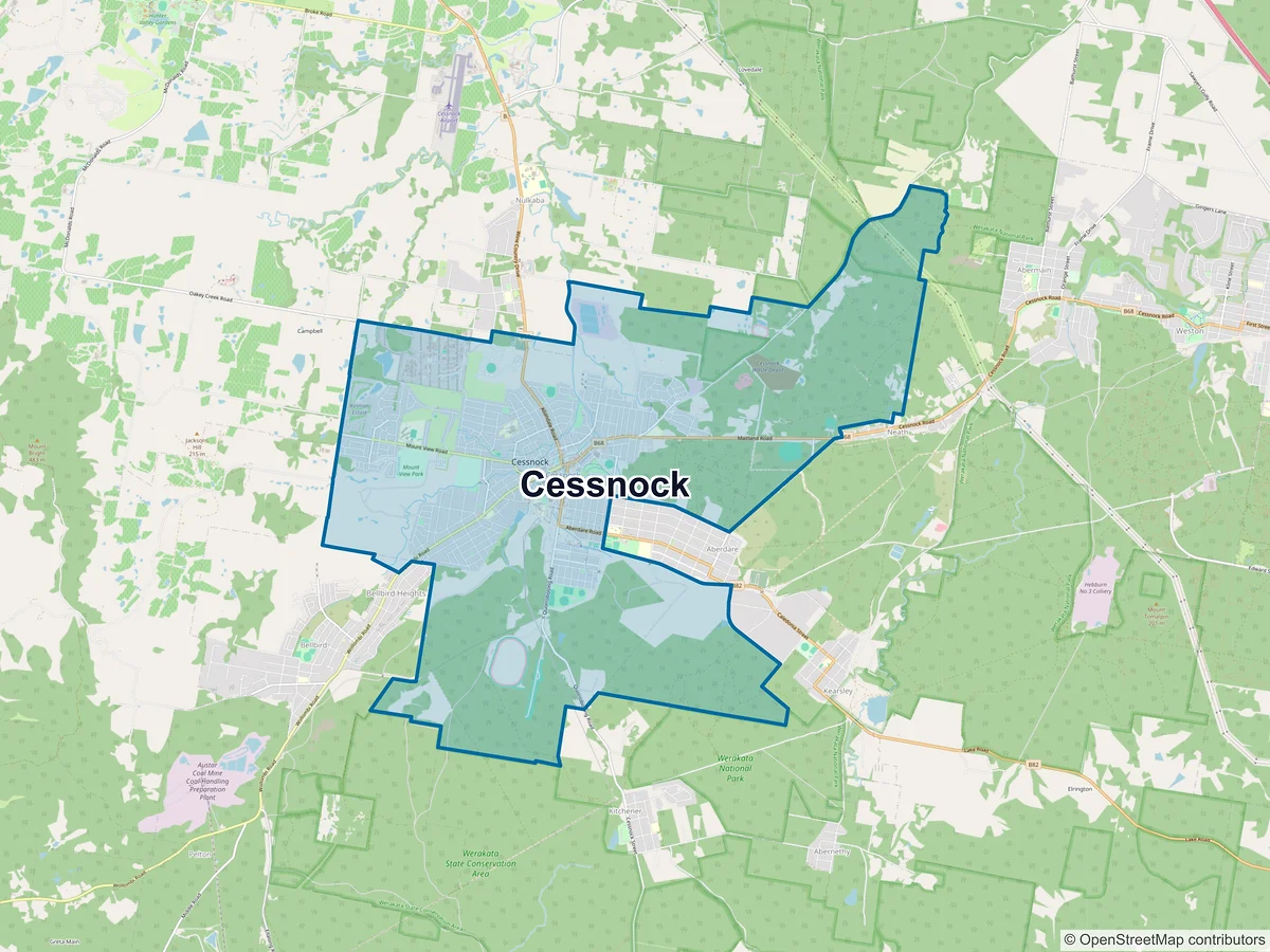 Map of Cessnock, NSW, Australia
