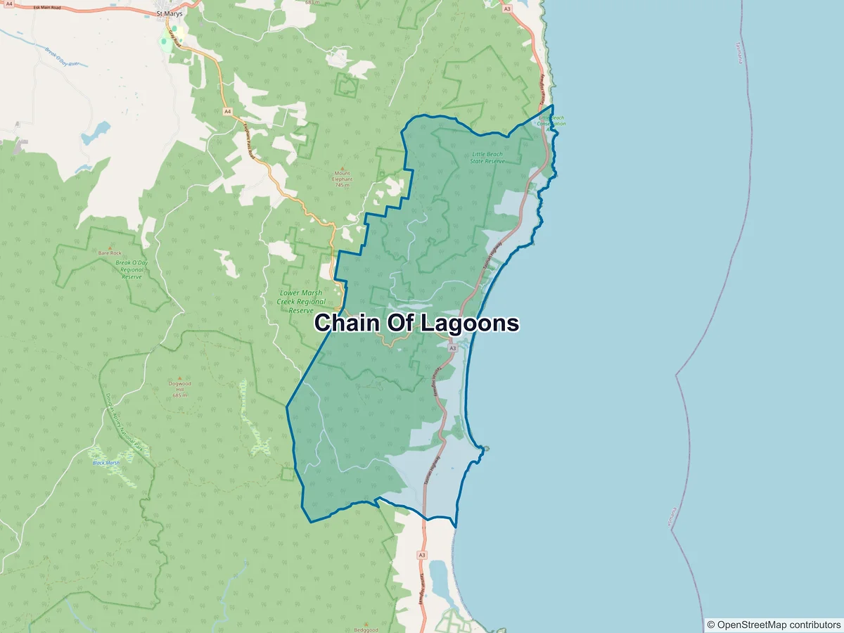 Map of Chain of Lagoons, TAS, Australia