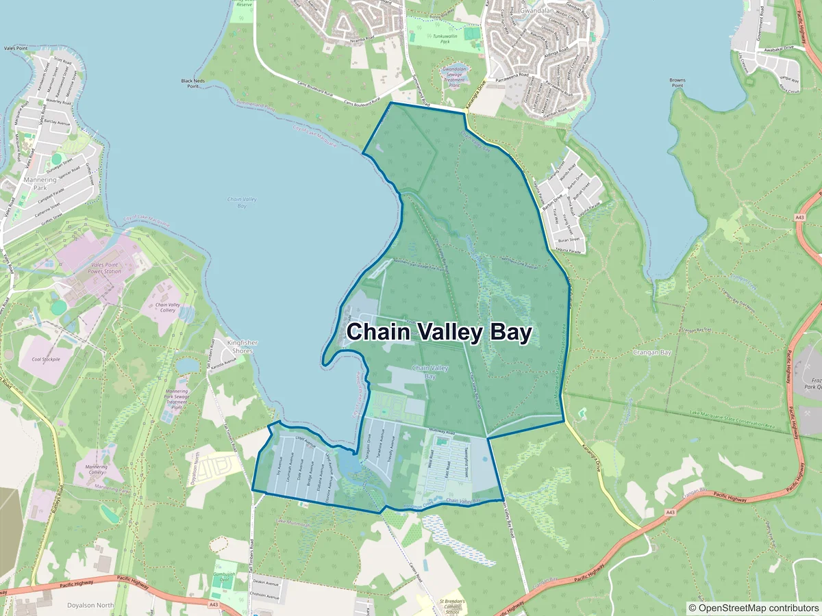 Map of Chain Valley Bay, NSW, Australia
