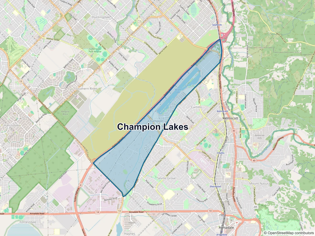 Map of Champion Lakes, WA, Australia