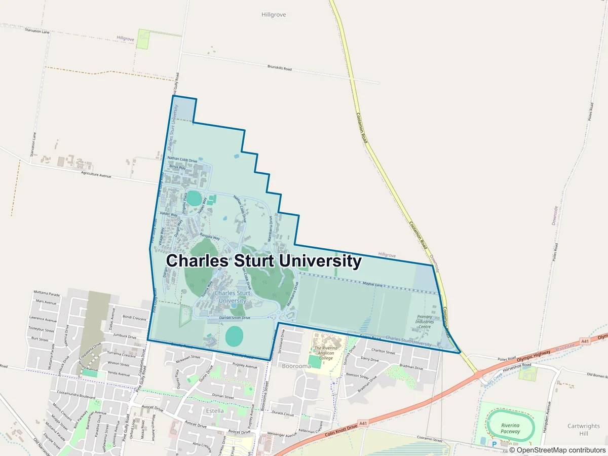 Map of Charles Sturt University, NSW, Australia