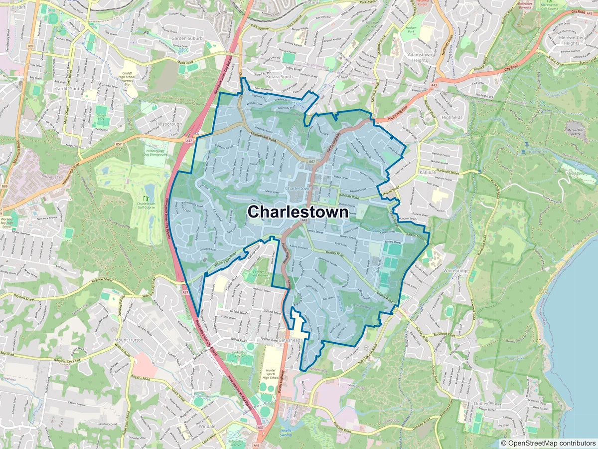 Map of Charlestown, NSW, Australia