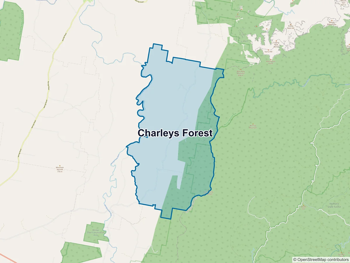 Map of Charleys Forest, NSW, Australia