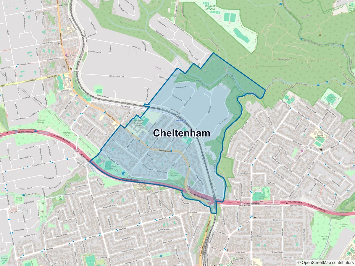 Map of Cheltenham, NSW, Australia