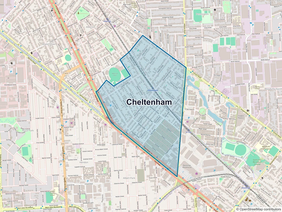 Map of Cheltenham, SA, Australia