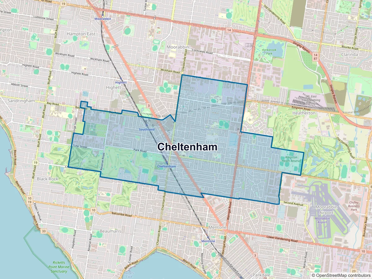 Map of Cheltenham, VIC, Australia