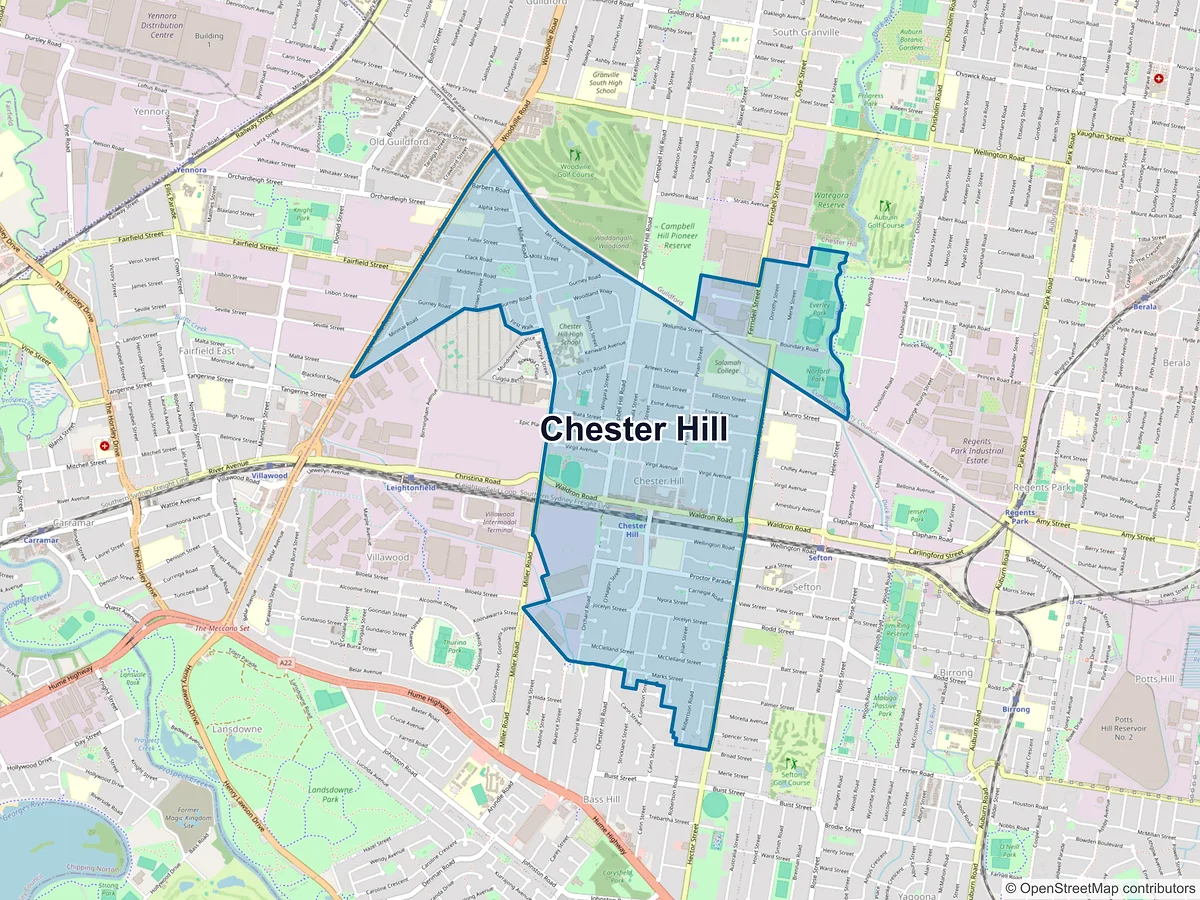 Map of Chester Hill, NSW, Australia