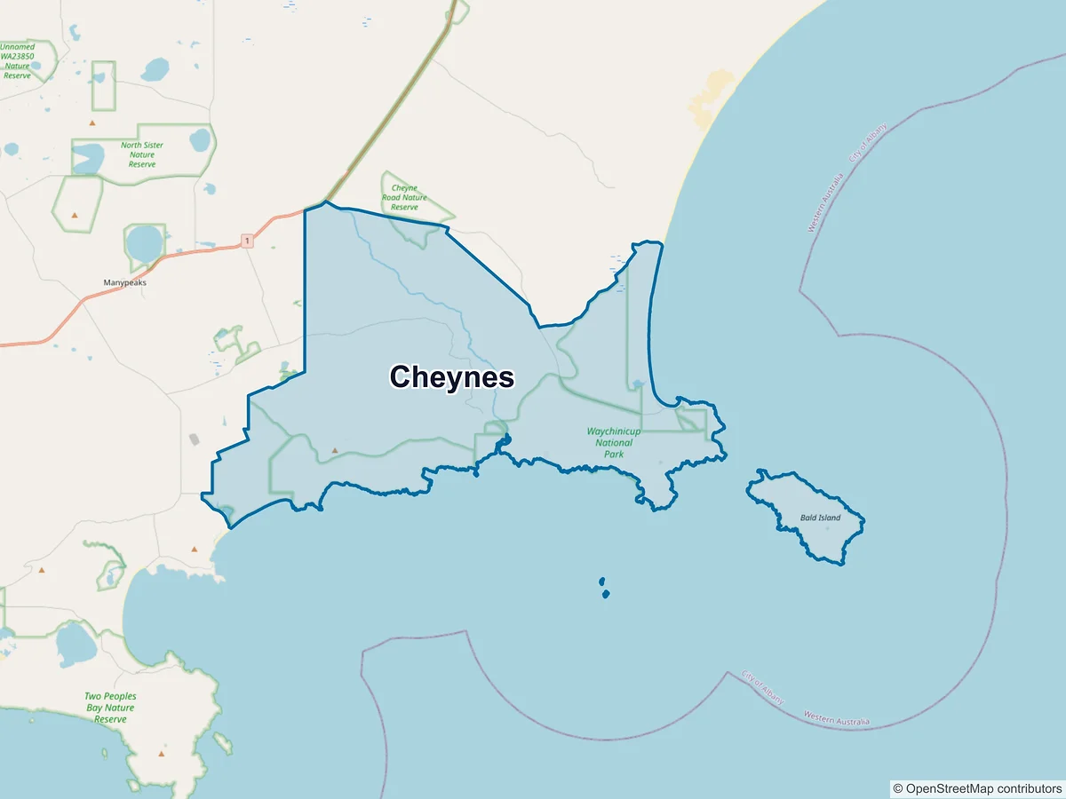 Map of Cheynes, WA, Australia