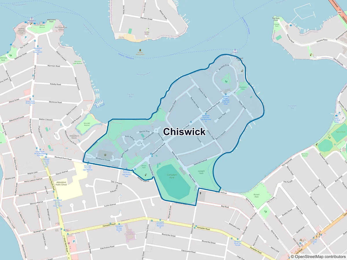 Map of Chiswick, NSW, Australia