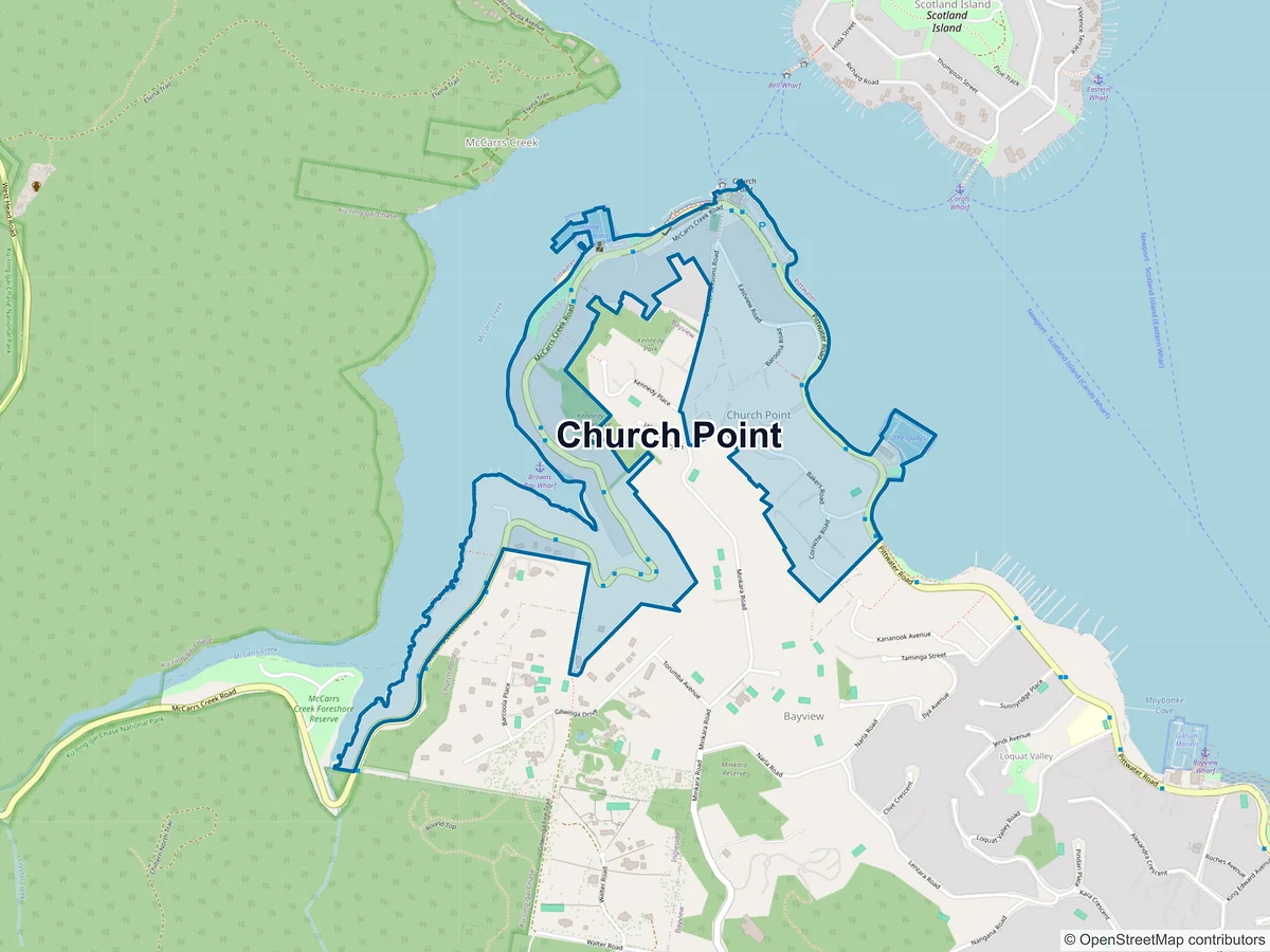 Map of Church Point, NSW, Australia