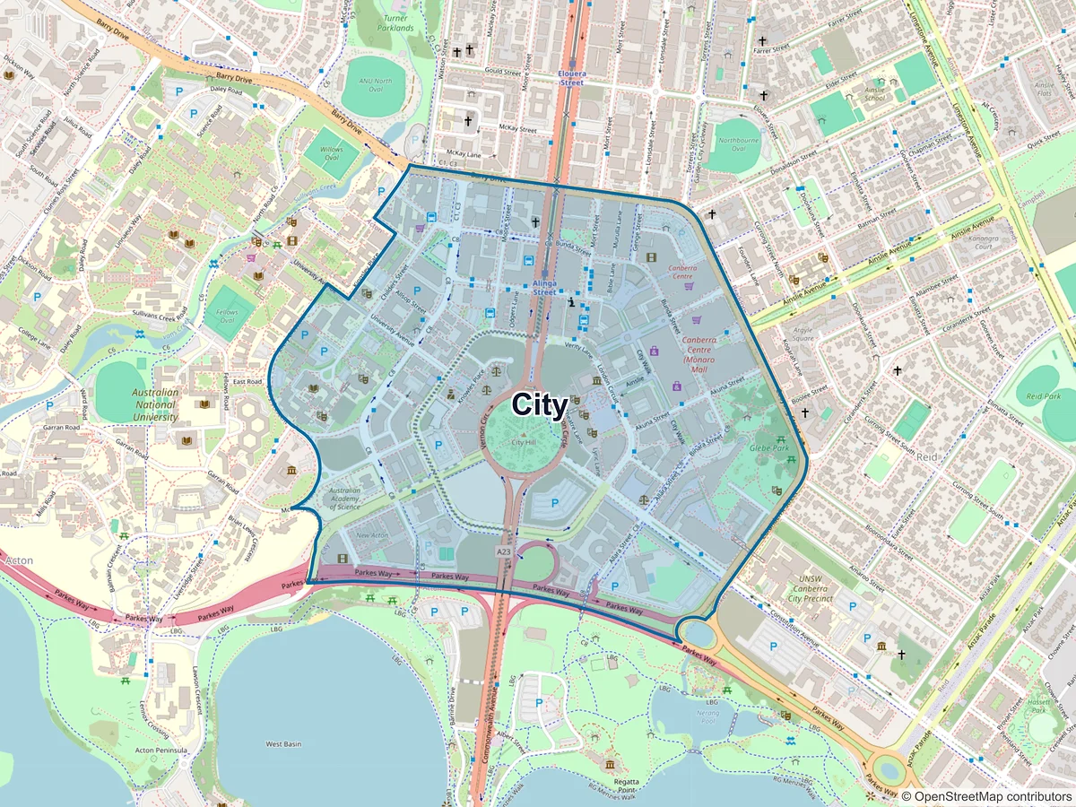 Map of City, ACT, Australia