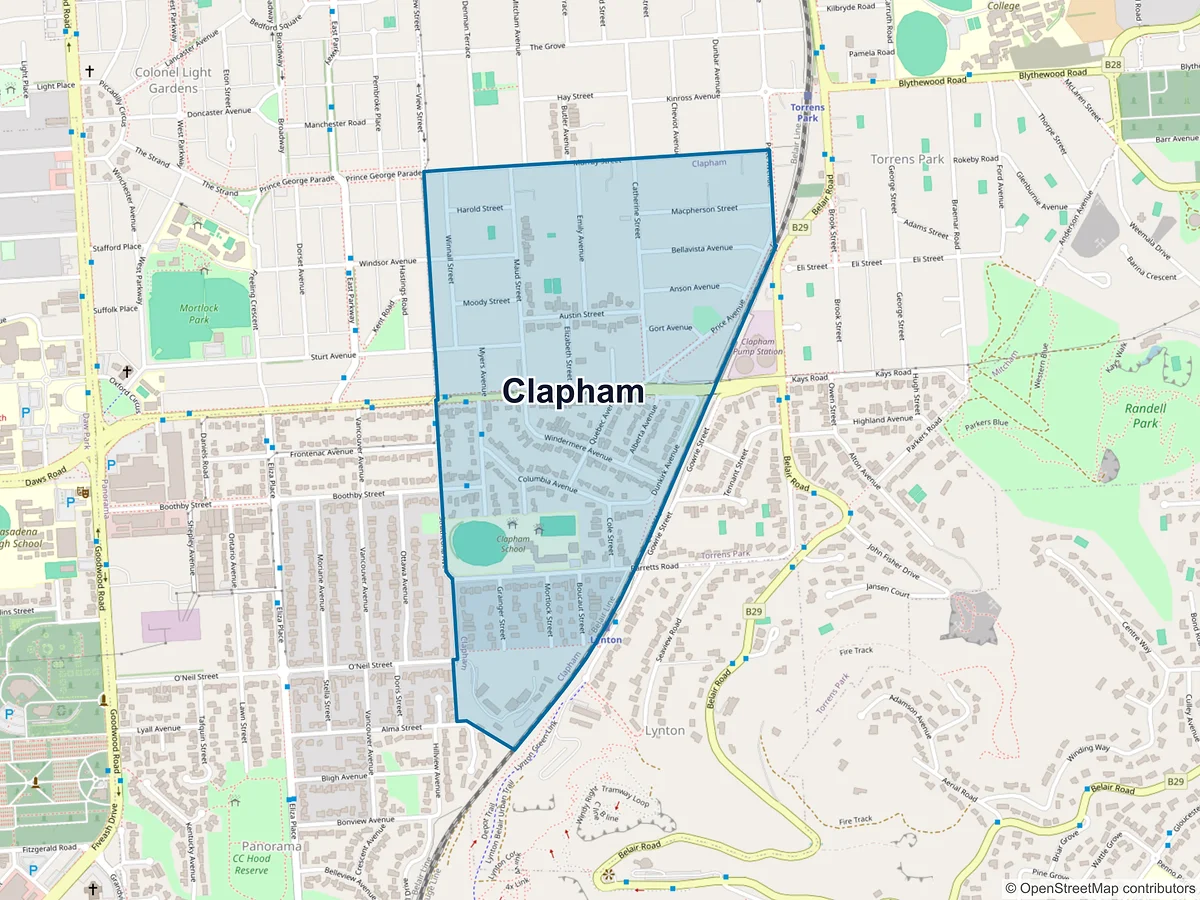 Map of Clapham, SA, Australia