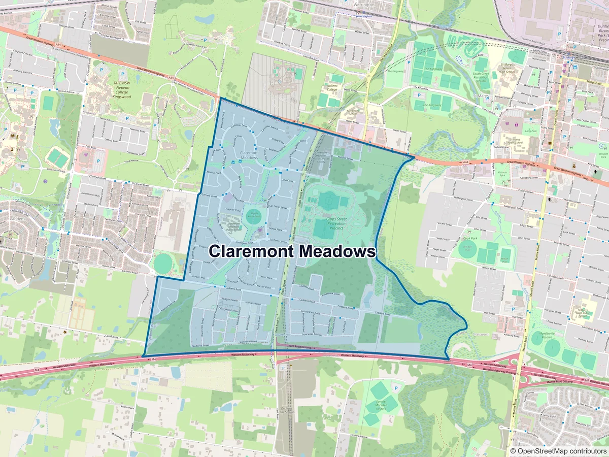 Map of Claremont Meadows, NSW, Australia