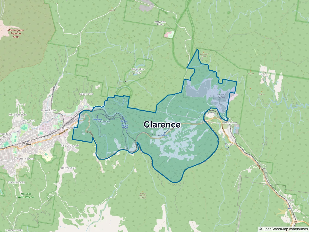 Map of Clarence, NSW, Australia