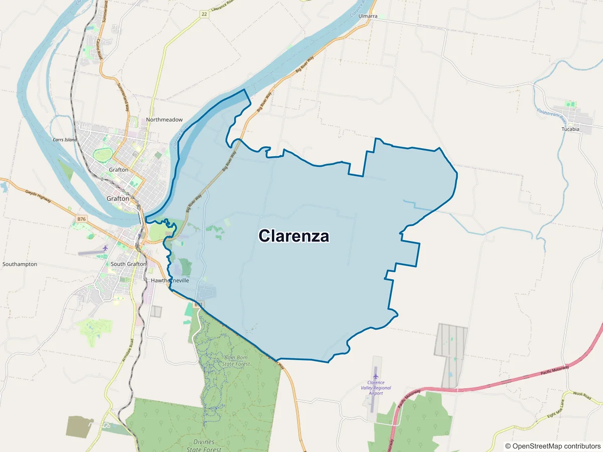 Map of Clarenza, NSW, Australia