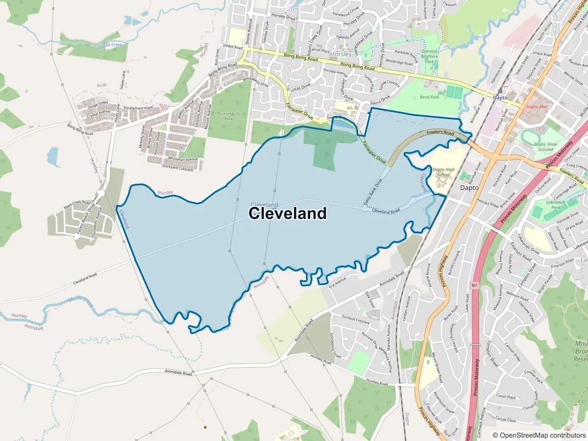 Map of Cleveland, NSW, Australia