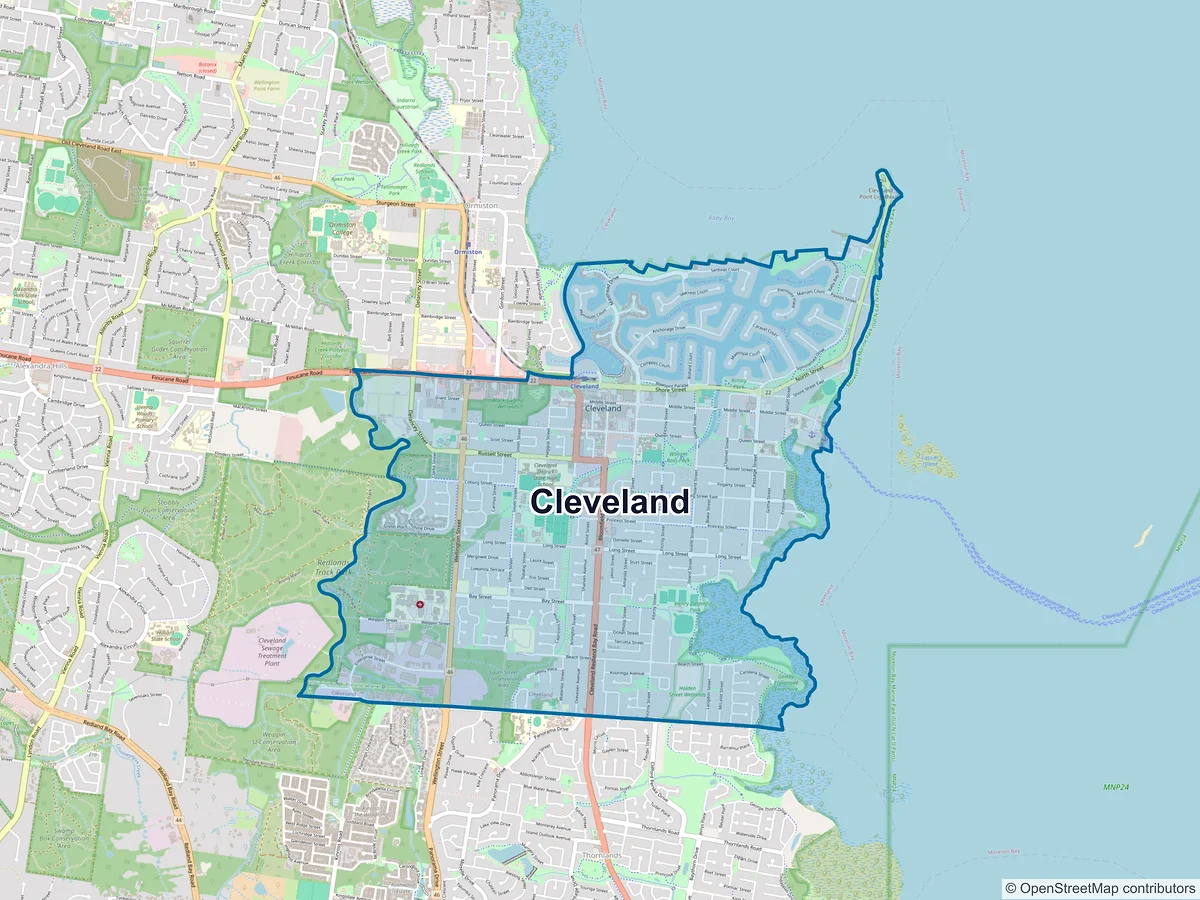 Map of Cleveland, QLD, Australia