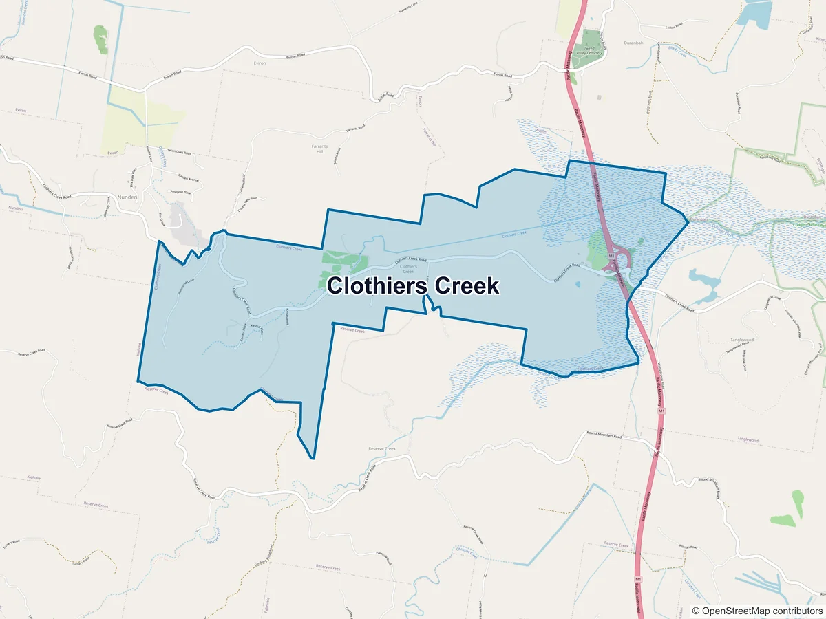 Map of Clothiers Creek, NSW, Australia