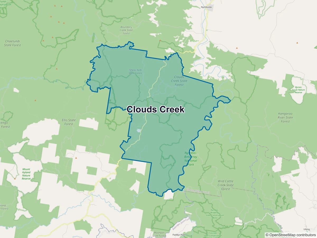 Map of Clouds Creek, NSW, Australia
