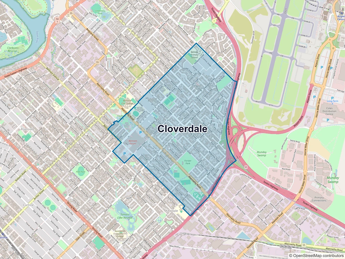 Map of Cloverdale, WA, Australia