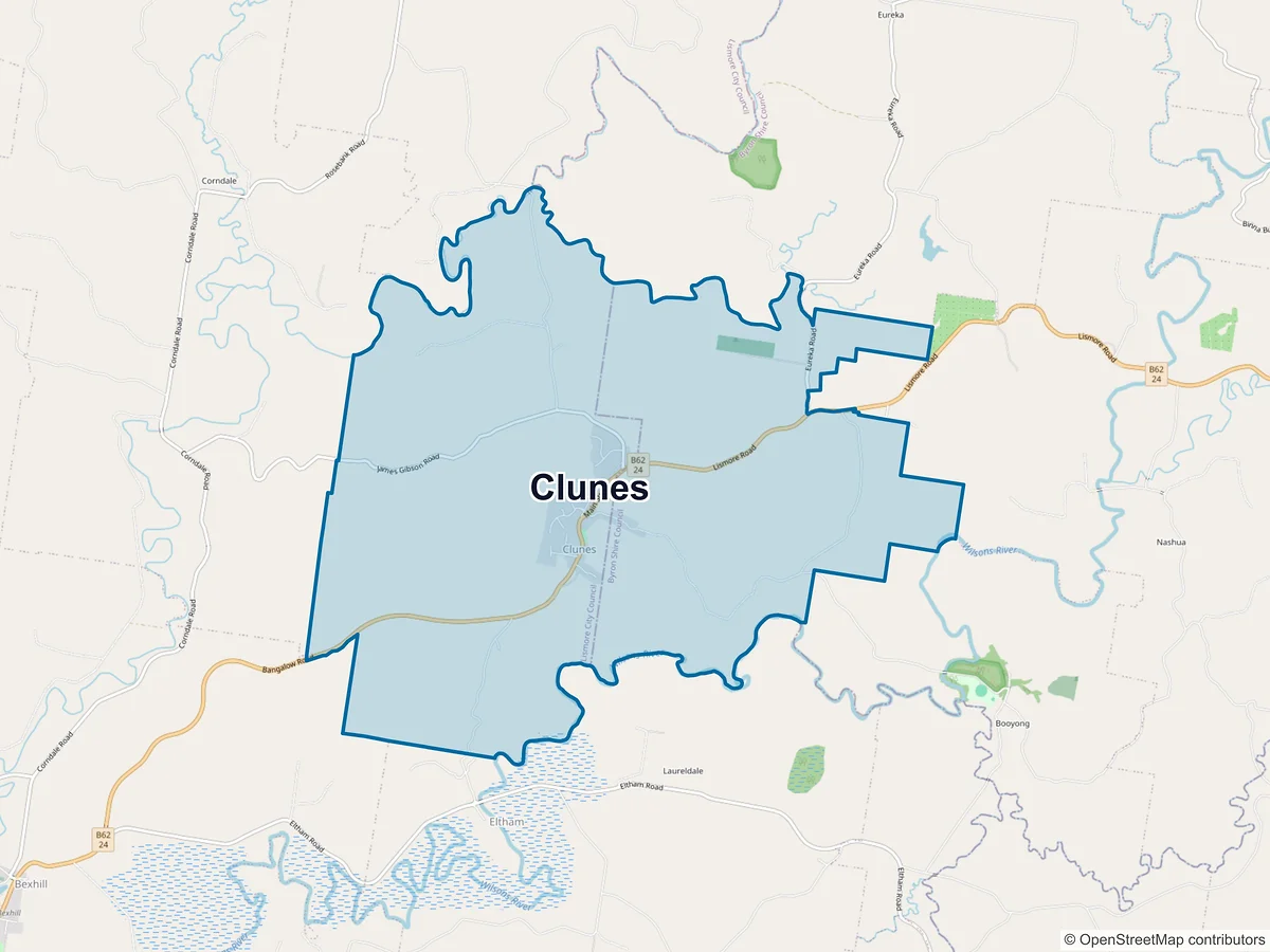Map of Clunes, NSW, Australia
