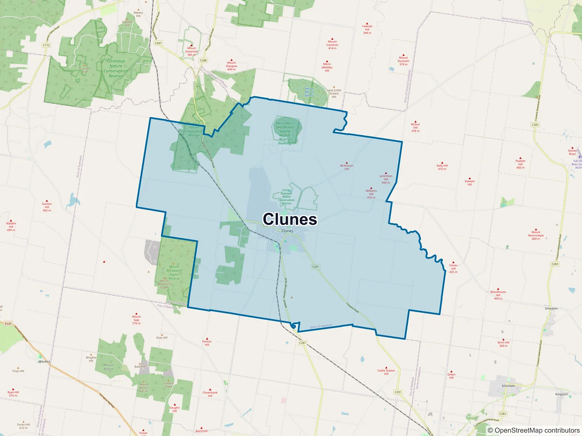 Map of Clunes, VIC, Australia