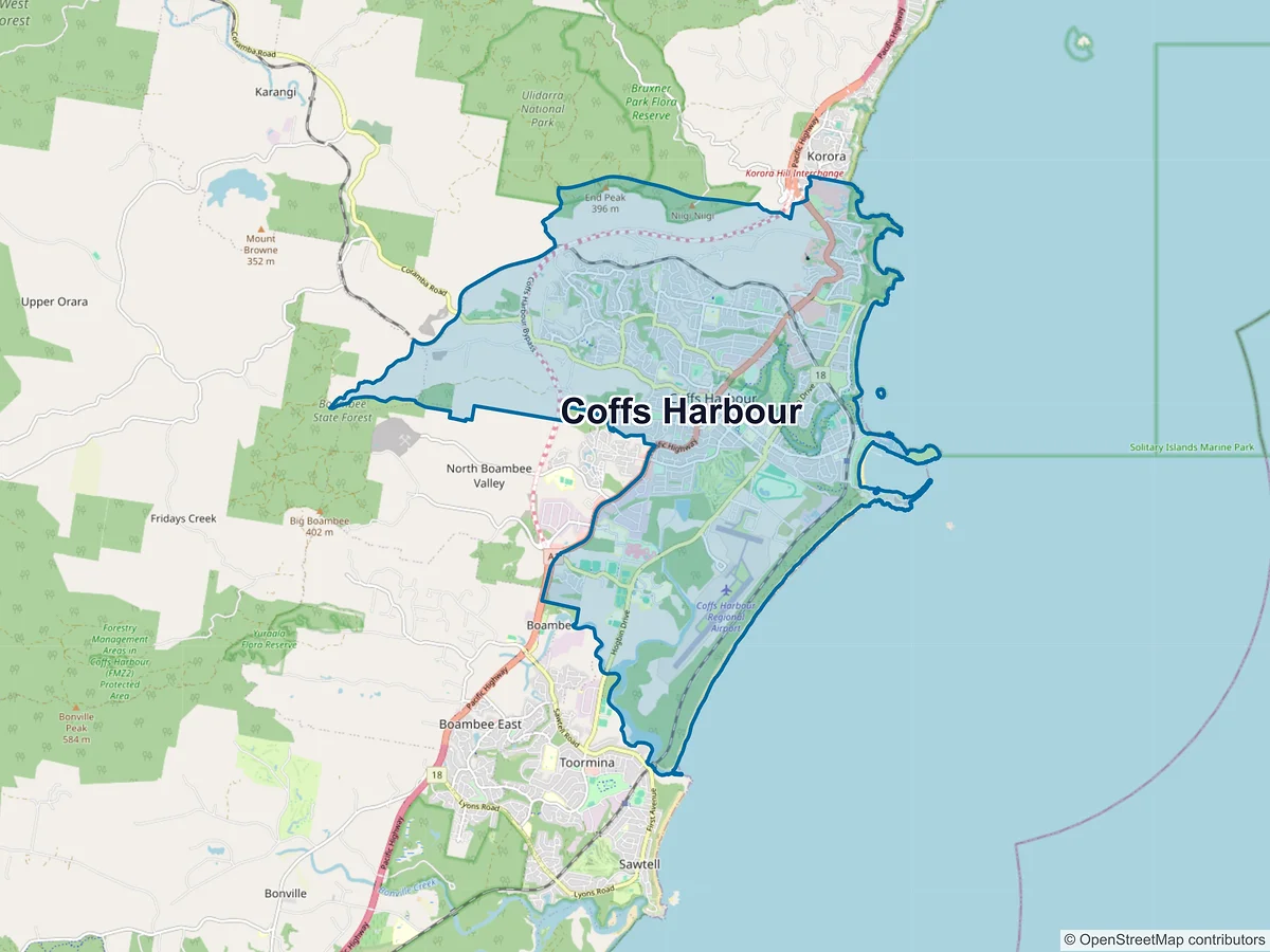 Map of Coffs Harbour, NSW, Australia