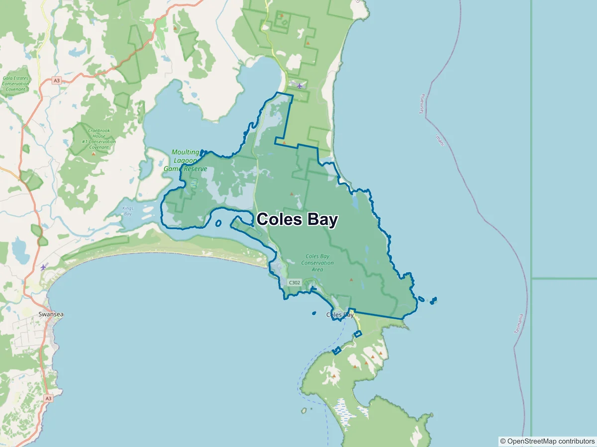 Map of Coles Bay, TAS, Australia