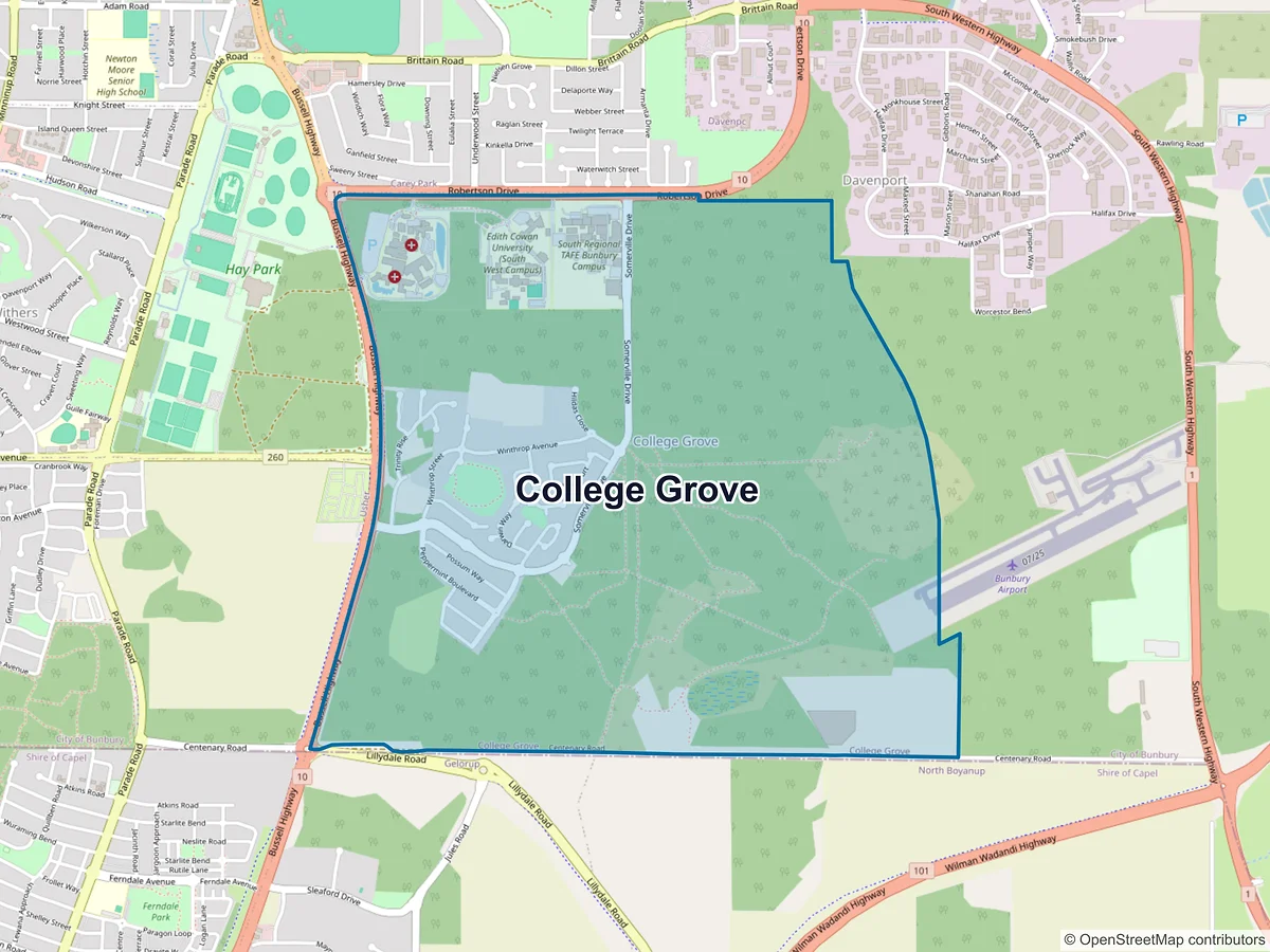 Map of College Grove, WA, Australia
