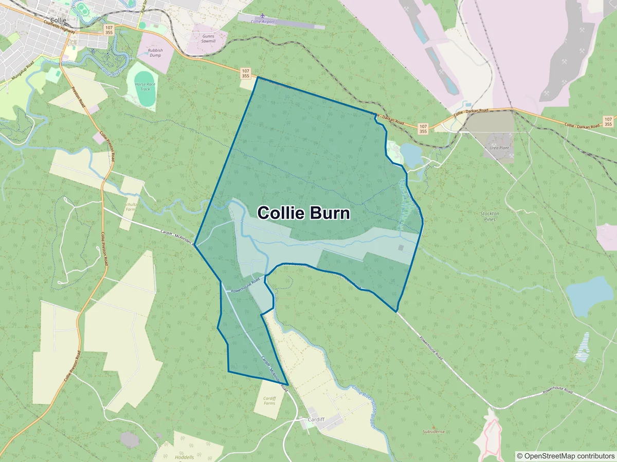 Map of Collie Burn, WA, Australia