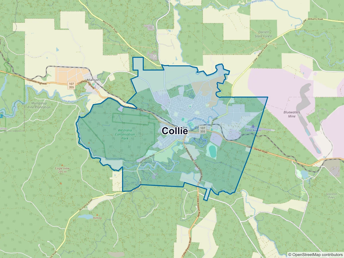 Map of Collie, WA, Australia