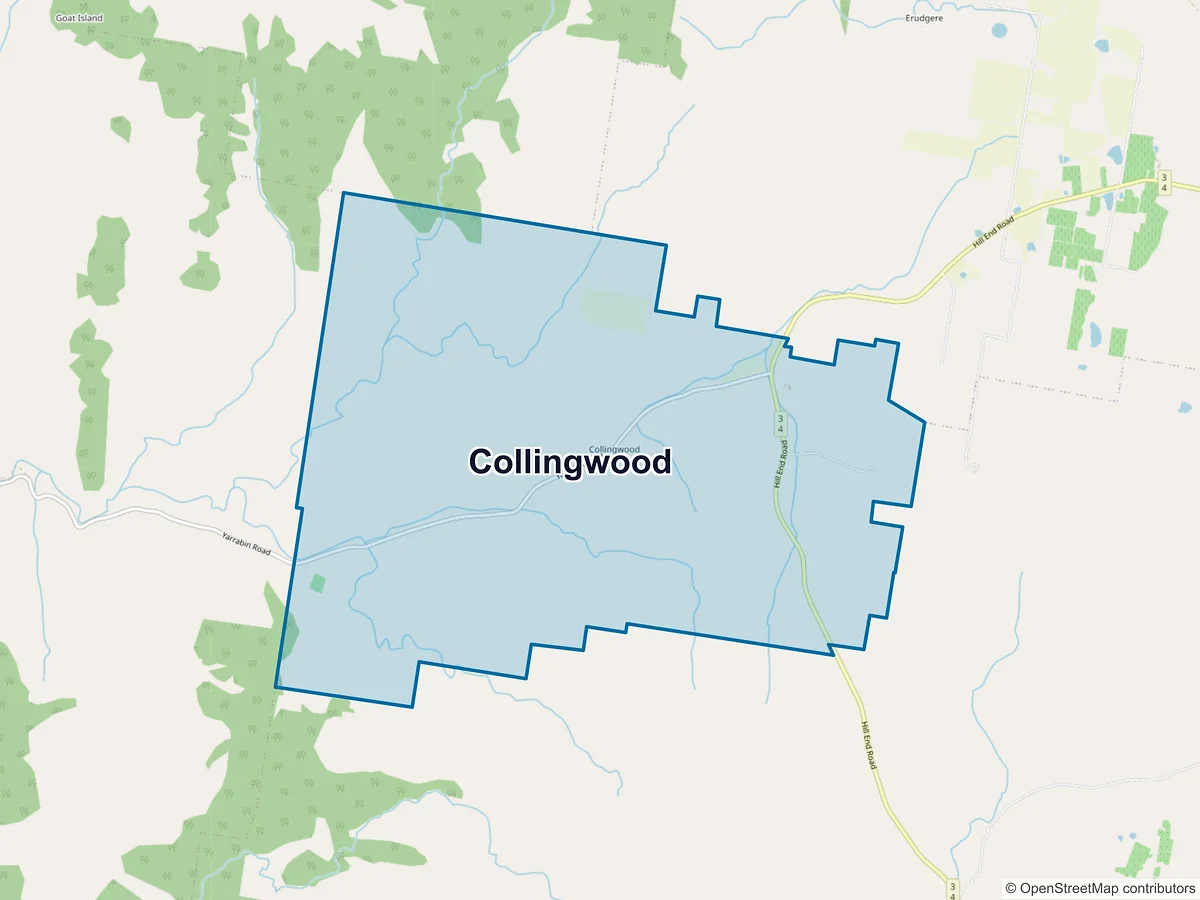 Map of Collingwood, NSW, Australia