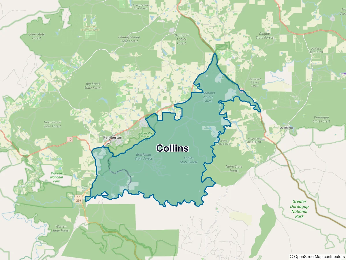 Map of Collins, WA, Australia