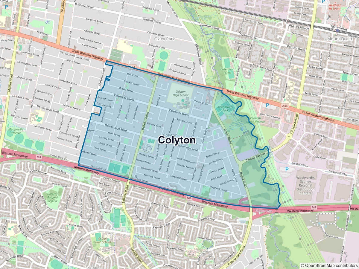 Map of Colyton, NSW, Australia