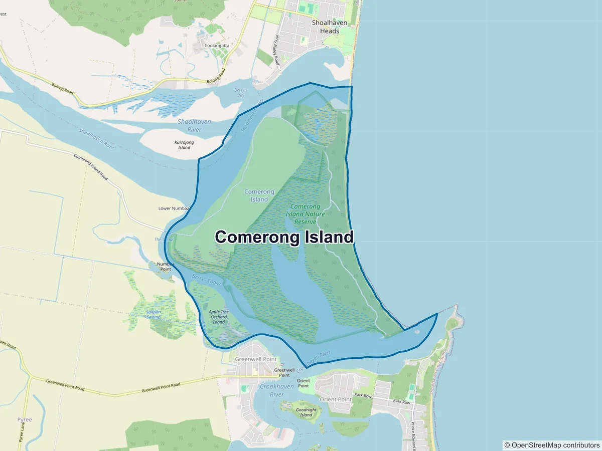 Map of Comerong Island, NSW, Australia