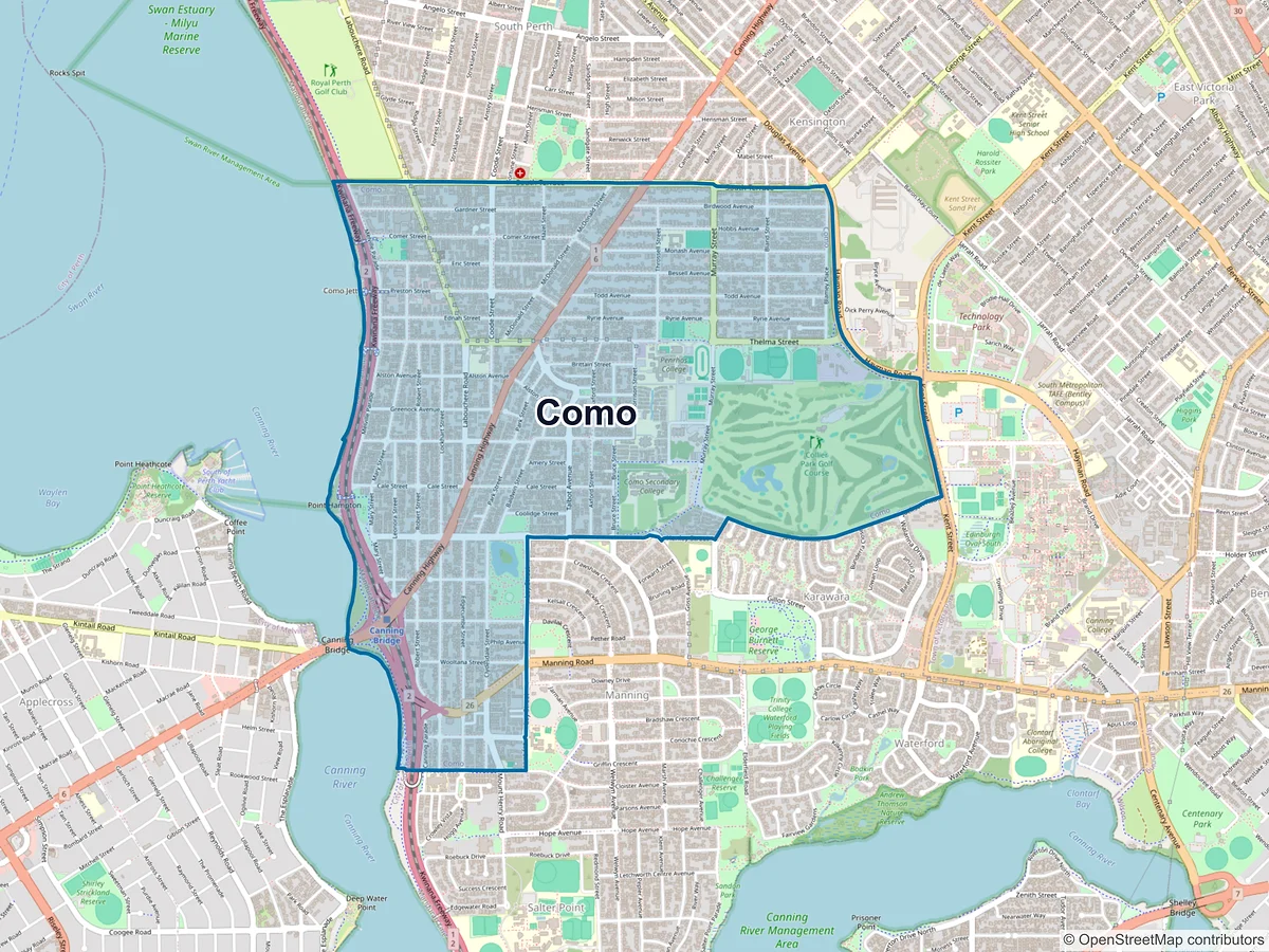 Map of Como, WA, Australia