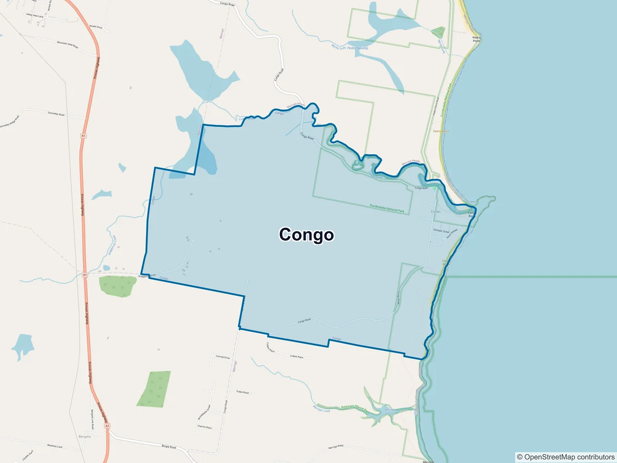 Map of Congo, NSW, Australia