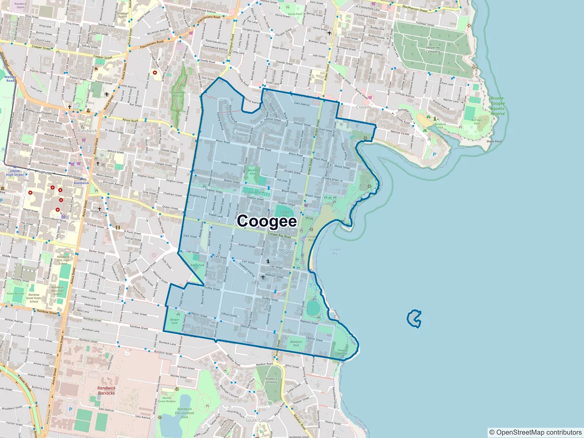 Map of Coogee, NSW, Australia