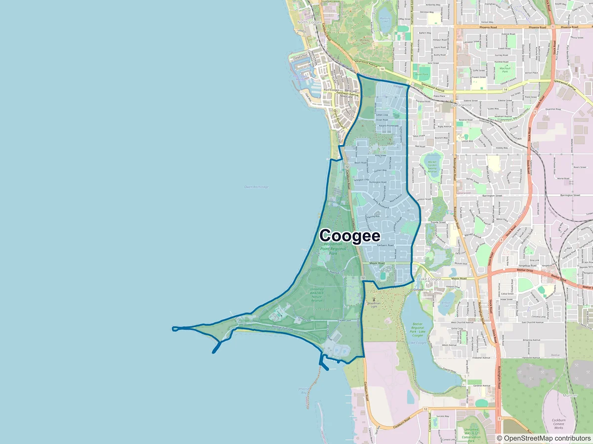 Map of Coogee, WA, Australia